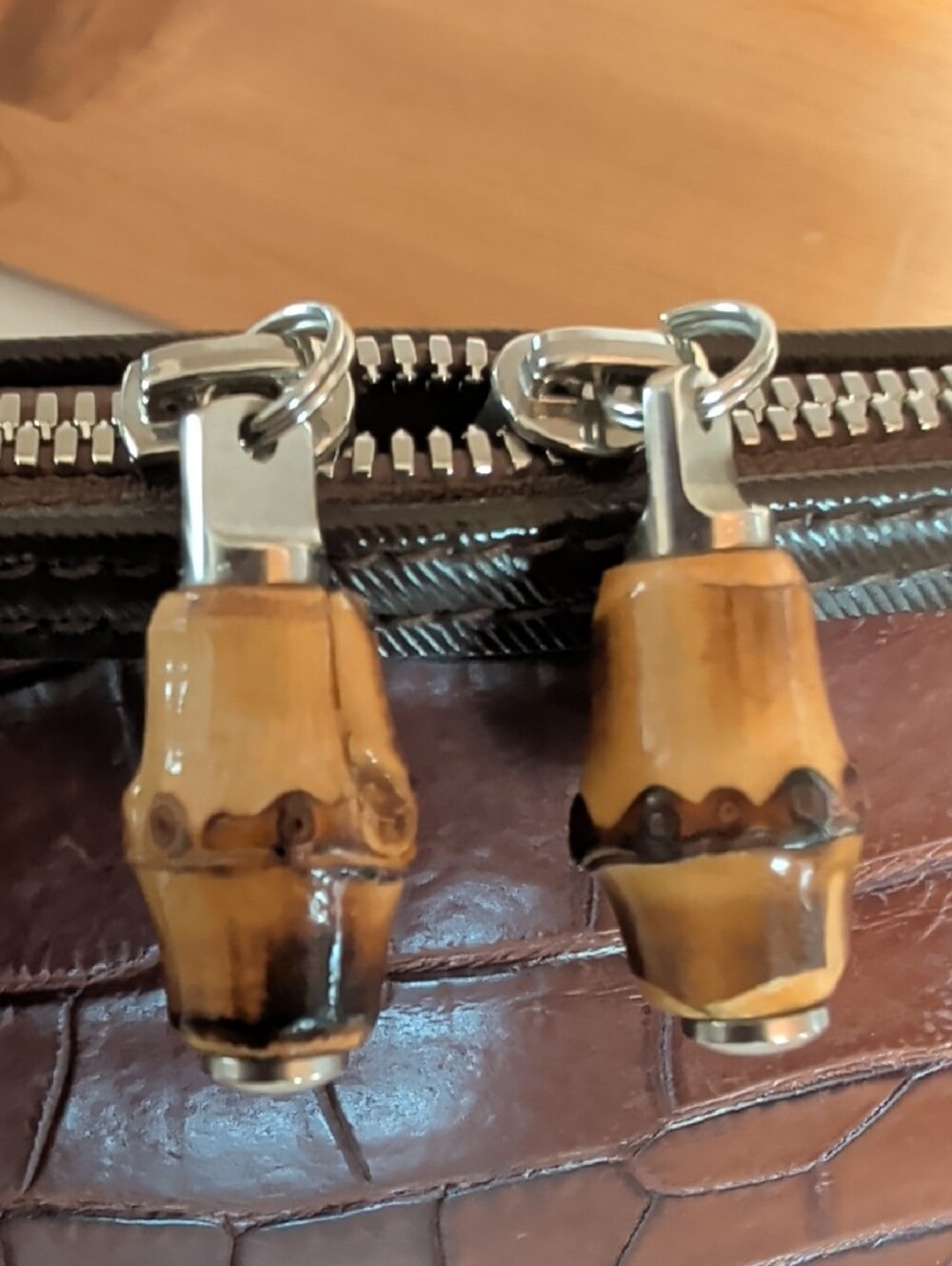 Dooney & Bourke Brown Croc-Embossed Satchel with Bamboo Handles.๐ - Picture 5 of 16
